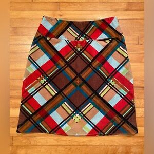 Etcetera Skirt Corduroy Plaid Mini Lined Brown Red Blue Fall Office Y2K XS